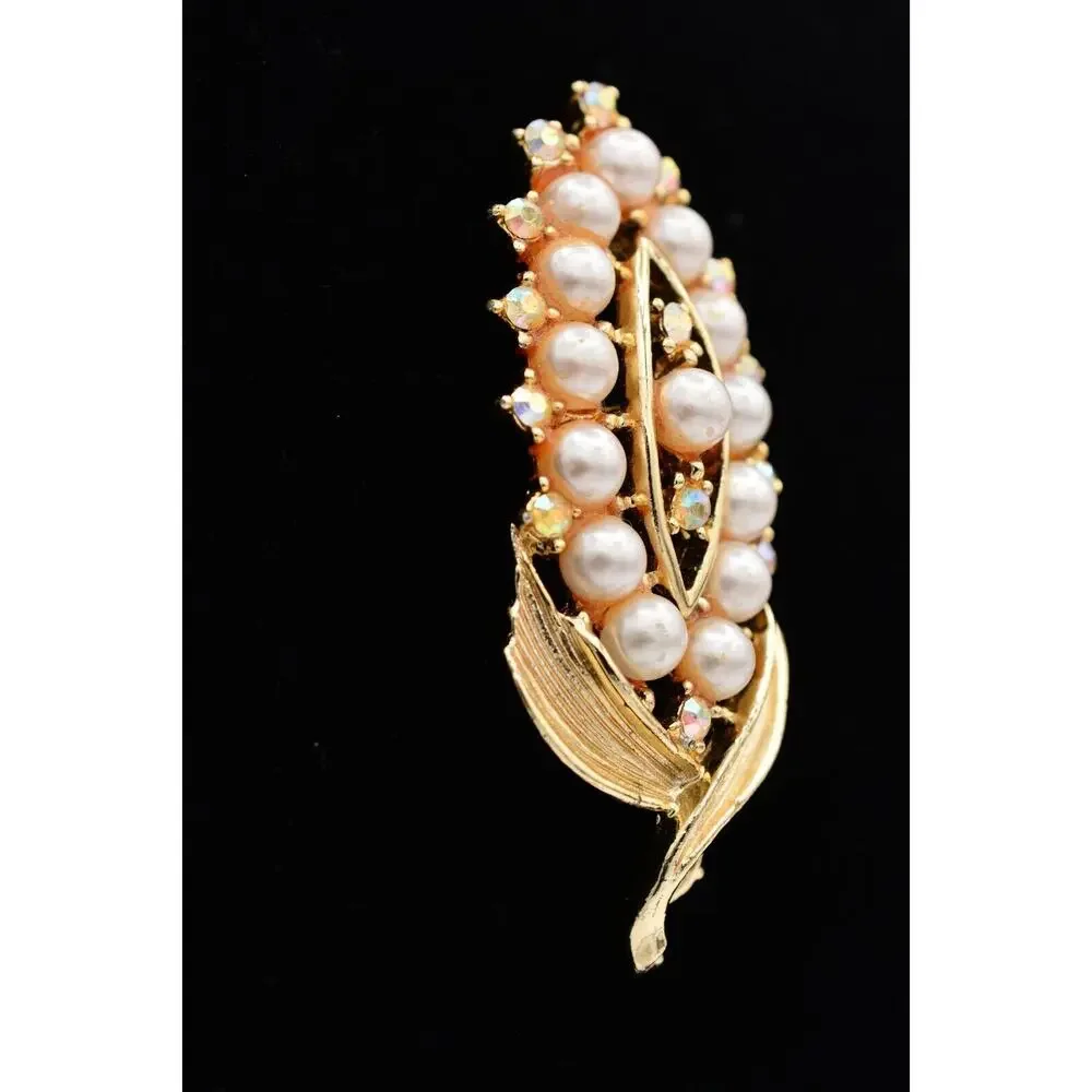 Vintage Flower Pin Brooch Corn Gold Aurora Borealis Rhinestone Crystal 60s BinAT